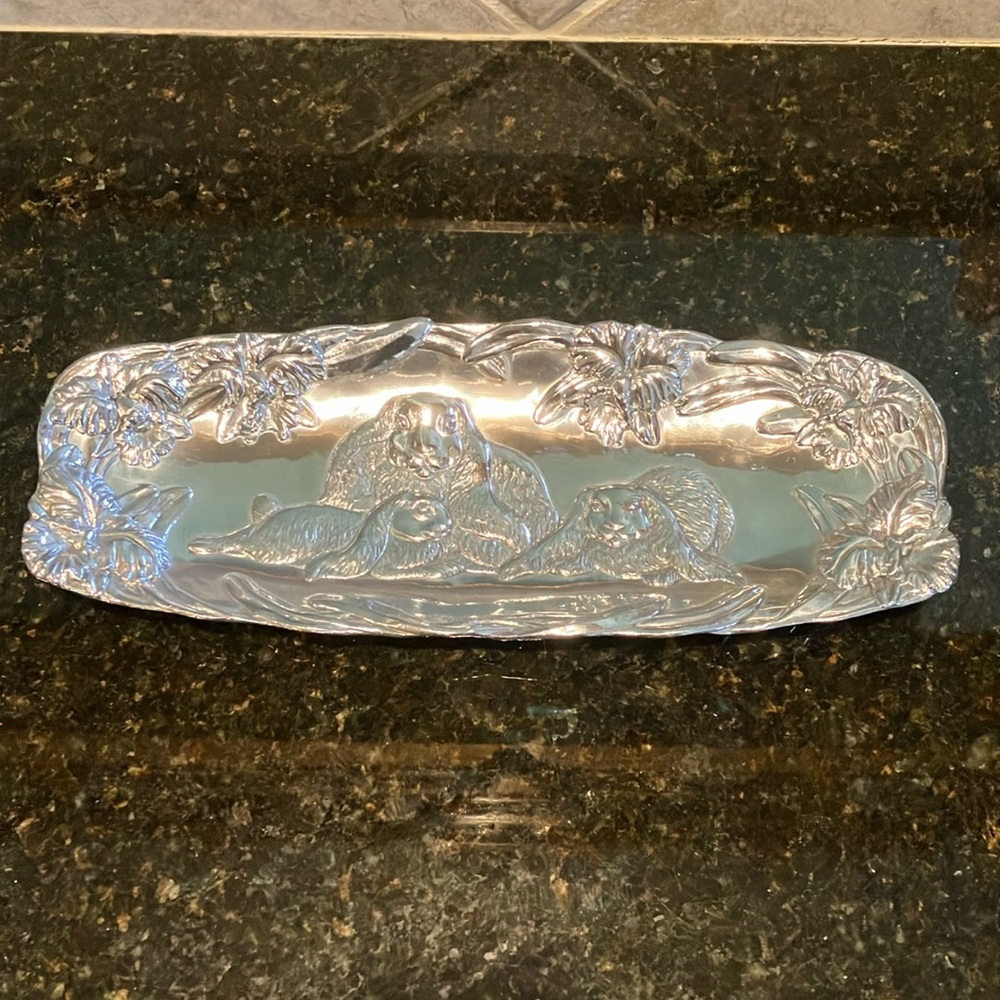 Arthur Court Metal Serving Tray With Bunny Motiff